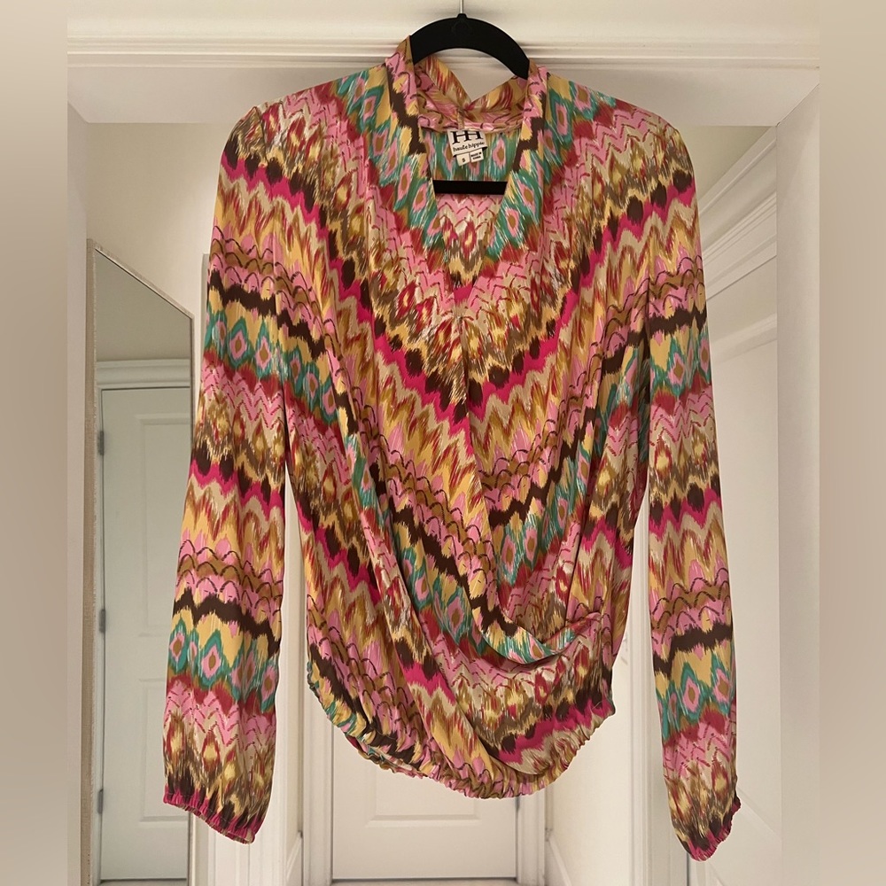 Haute Hippie Long Sleeve Surplice Silk Blouse